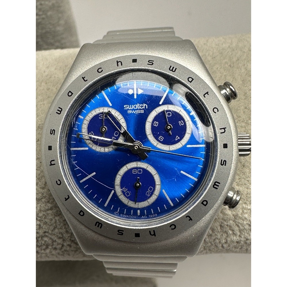 Swatch Irony Aluminum AG 1999 New Battery Hypnotic YMS1003AG 35MM‎ 6.5" E56